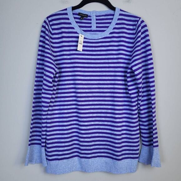 Talbots Womens Lambswool Sweater Purple Blue Size Small Lightweight Striped NWT - Picture 1 of 6
